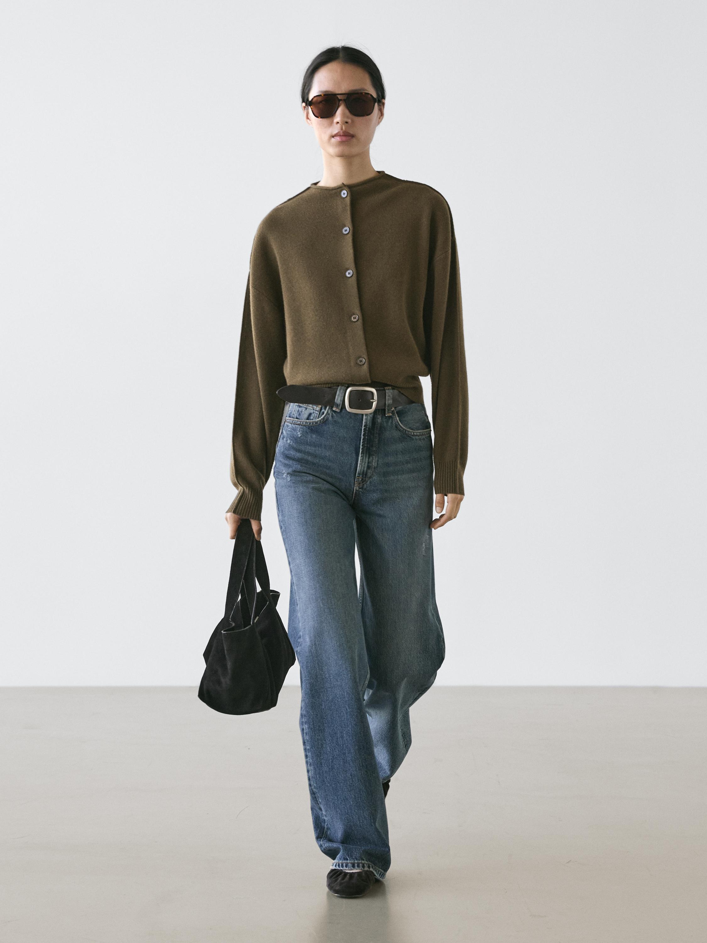 Wool blend knit cardigan with seam details